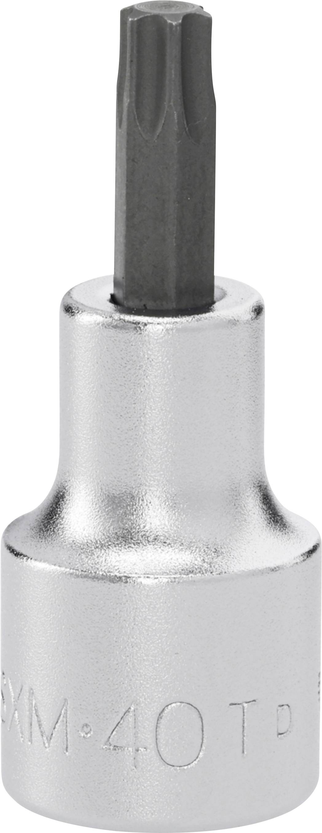 Embout de clé à douille argenté avec pointe de style Torx gris foncé, portant l'inscription « MM-40T D » sur la base.