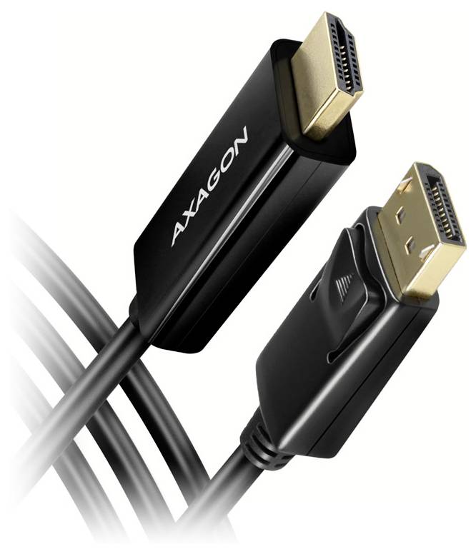 Two black AXAGON HDMI cables with gold-plated connectors on a white background.