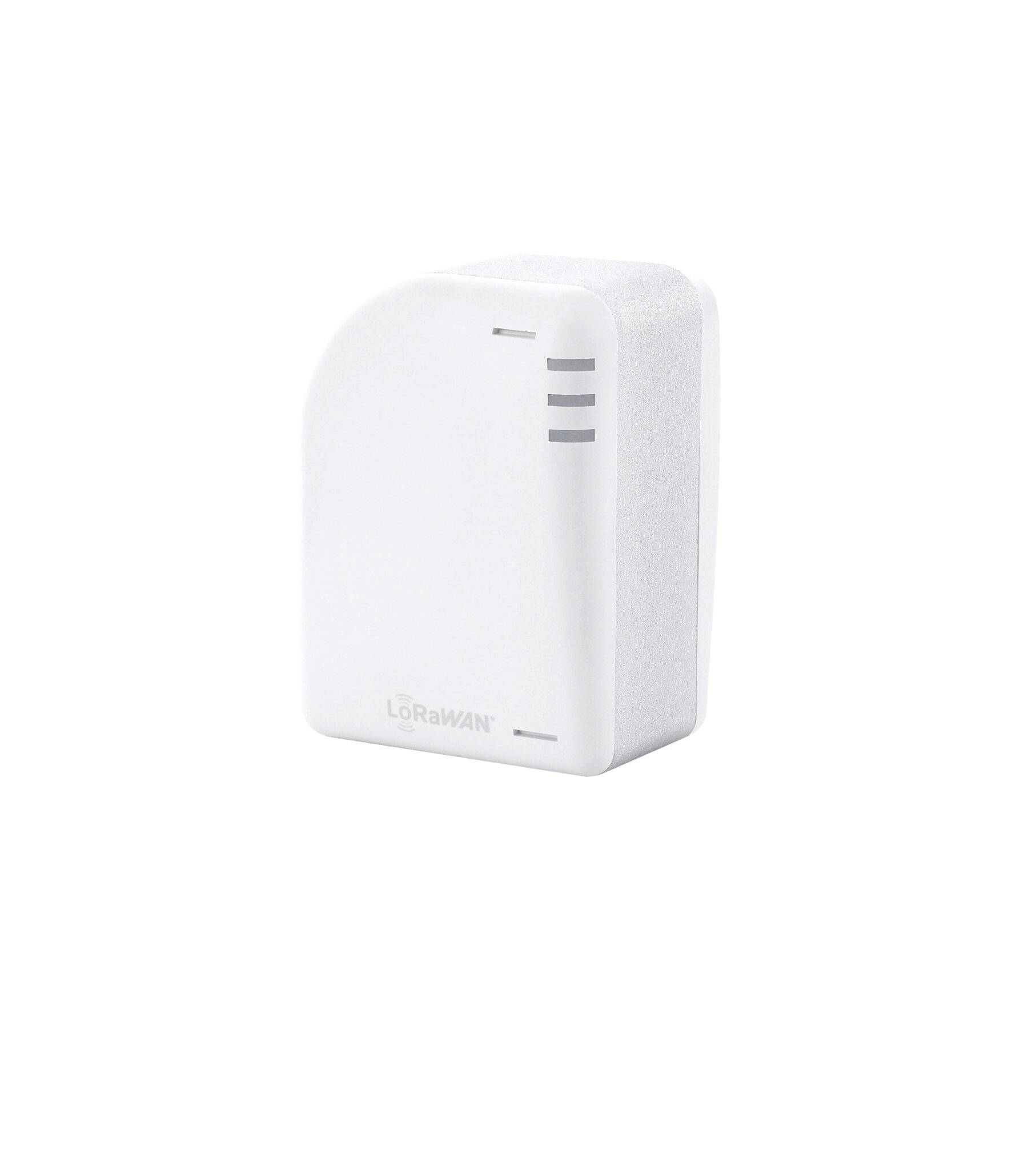 White LoRaWAN wireless sensor or device module with indicator slits, shown on a plain white background.