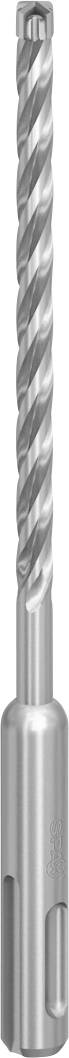 Un foret rotatif en argent avec des goujures hélicoïdales et une queue cylindrique, présenté verticalement sur un fond blanc.