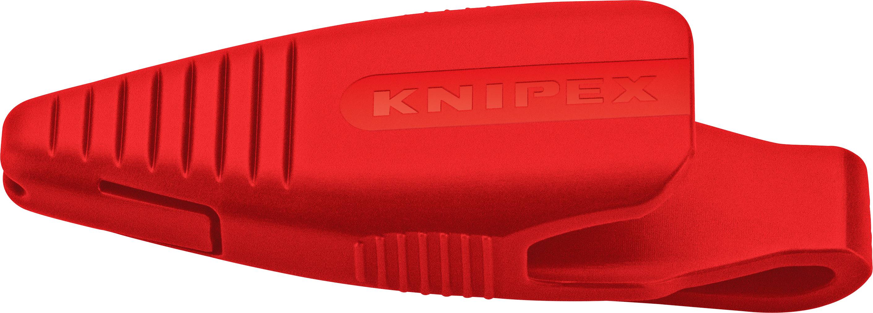 Capuchon de protection en plastique rouge KNIPEX pour manche d'outil, montré en vue latérale sur fond blanc.