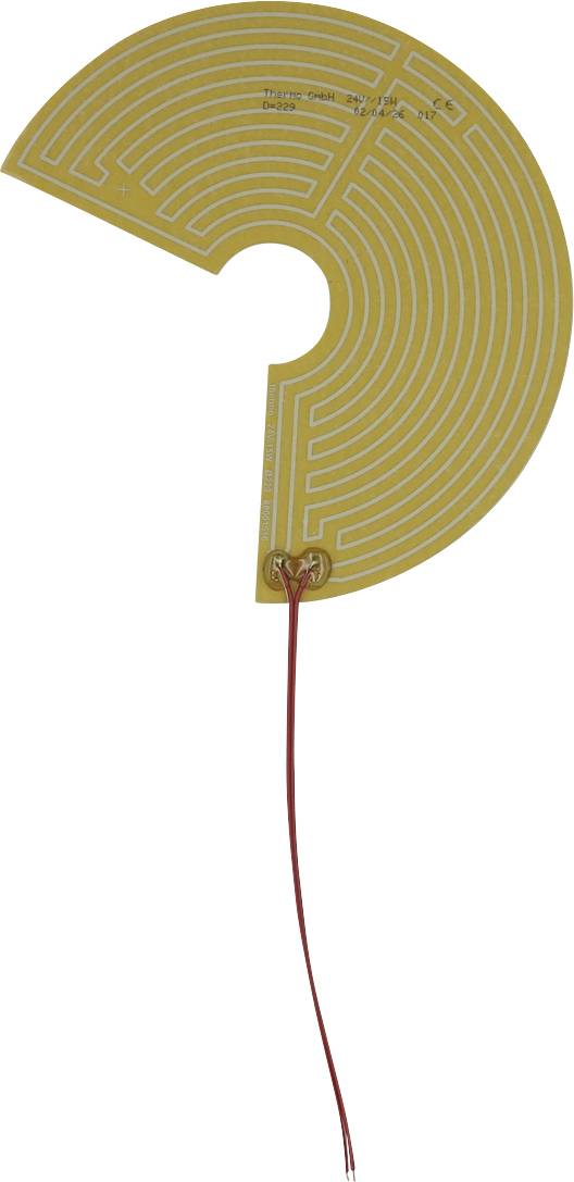 Une antenne en spirale dorée ou une bobine RFID avec un fil de connexion rouge sur un fond blanc.