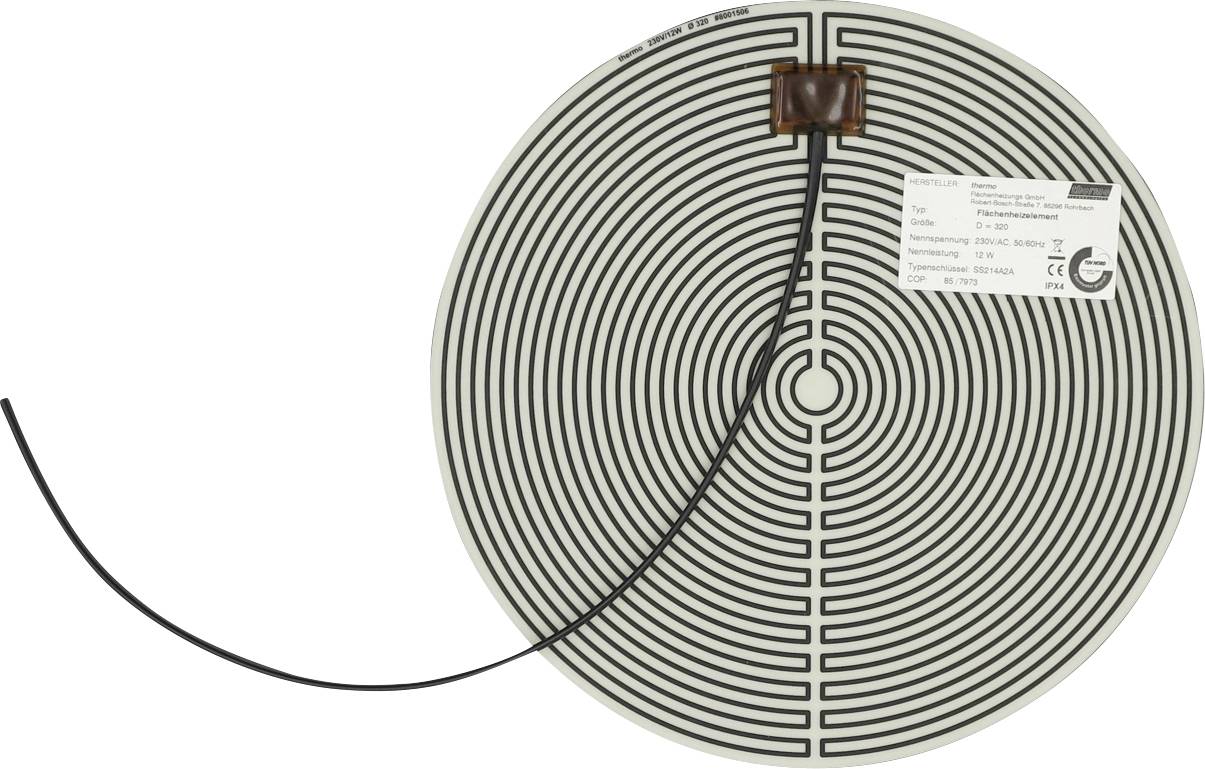 Bobine d'antenne RFID/NFC circulaire avec fil noir et petit connecteur attaché, présentée sur un fond blanc.