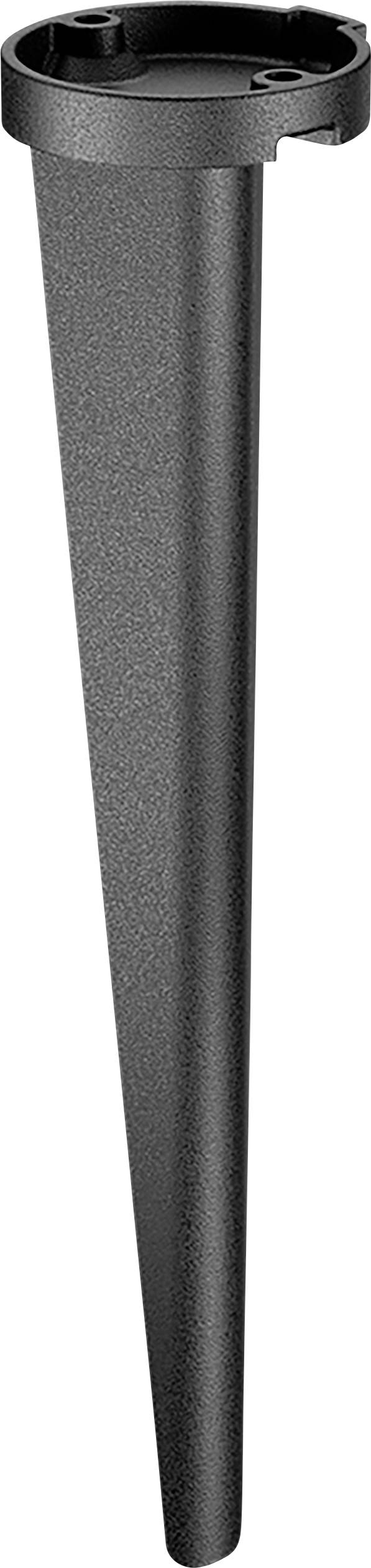 Piquet de sol conique en plastique noir avec un large support circulaire plat pour maintenir un objet verticalement dans le sol