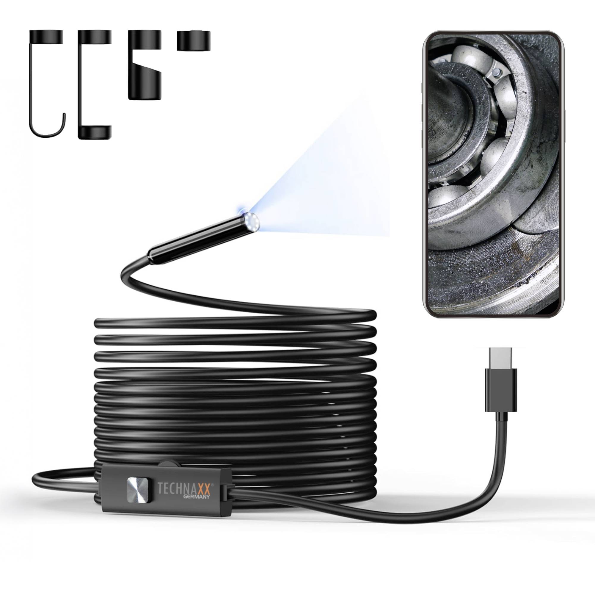 Caméra d'inspection enroulée avec sonde éclairée et câble de moniteur, plus gros plan intégré de l'intérieur du tuyau pour l'inspection des drains ou évents.