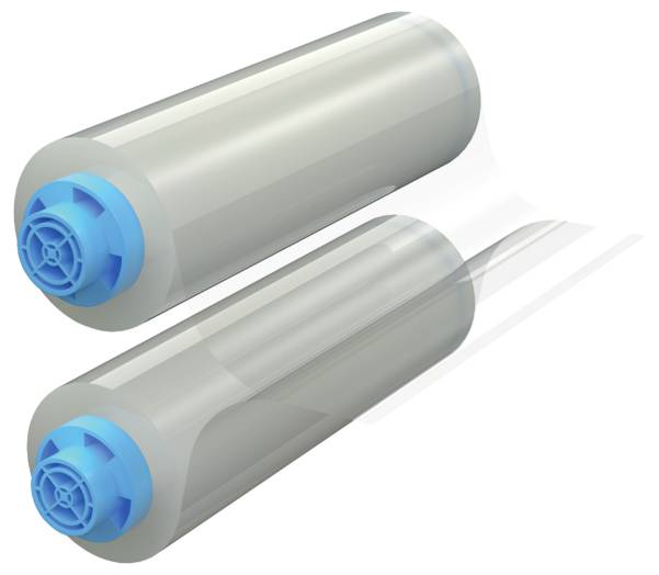 Deux cartouches de filtre cylindriques grises avec des bouchons d'extrémité bleus, présentées l'une au-dessus de l'autre sur un fond blanc.