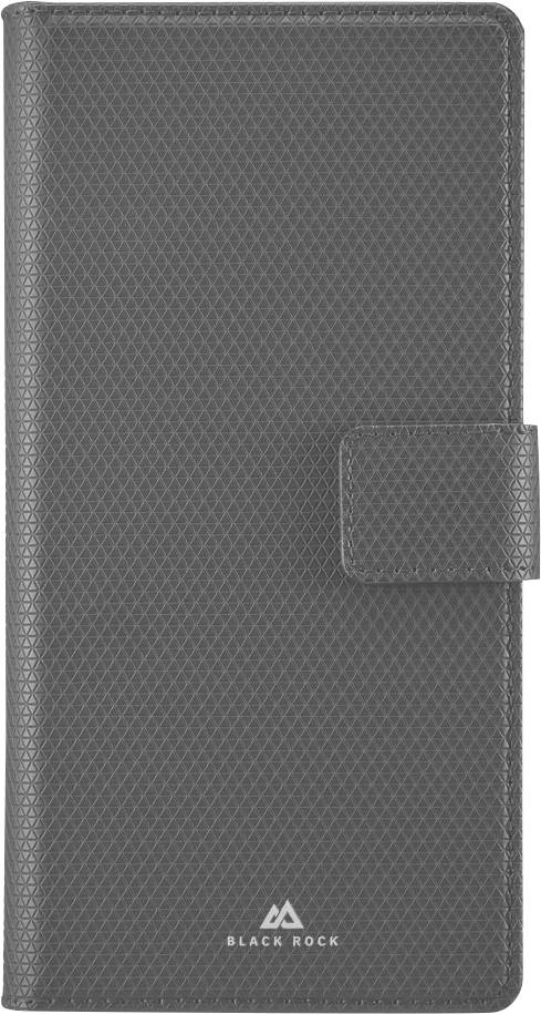 Étui de téléphone Gray textured Black Rock avec fermeture magnétique à rabat et logo visible en bas.