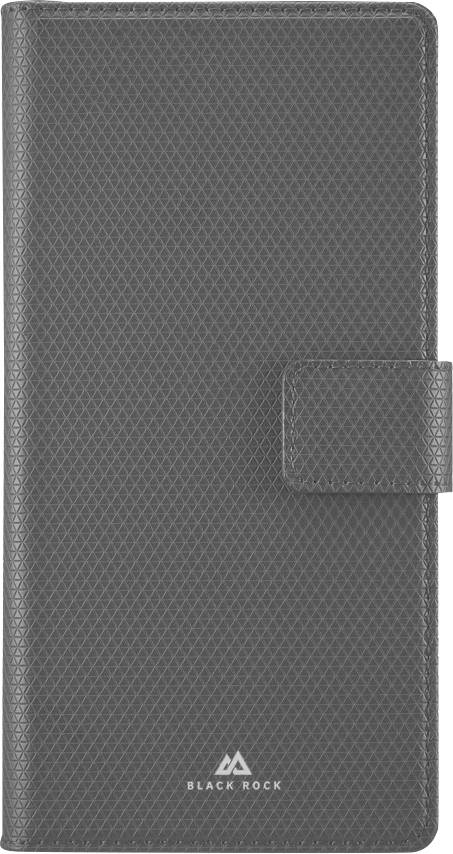 Étui de téléphone Black Rock gris à texture avec fermeture à rabat magnétique et logo en bas.
