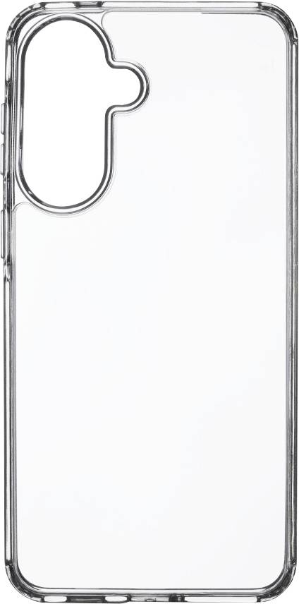 Étui de téléphone transparent avec découpe surélevée pour l'appareil photo dans le coin supérieur gauche.