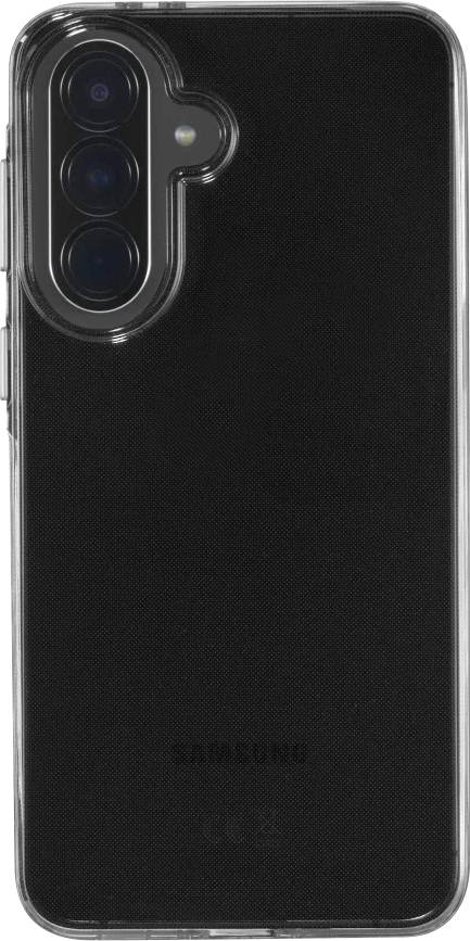 Étui pour smartphone Samsung noir avec trois découpes pour caméra arrière et une petite découpe latérale, montré de l'arrière.
