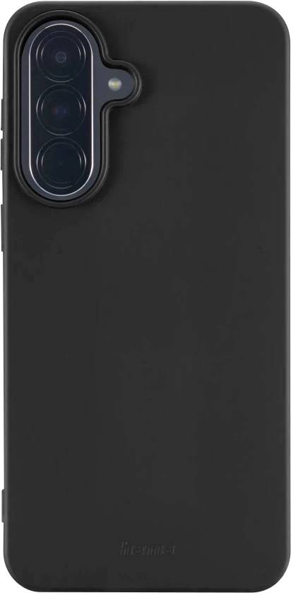 Étui de smartphone noir avec découpe surélevée pour triple caméra, présenté sur fond blanc.