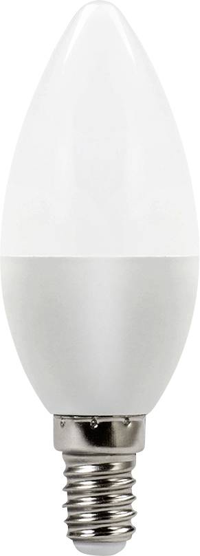 Ampoule LED en forme de bougie blanche avec une petite base à vis, isolée sur un fond blanc.