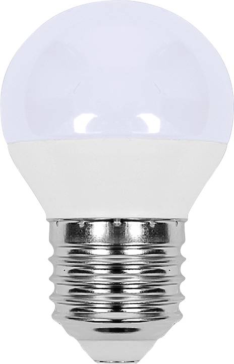 Une ampoule LED givrée avec une base de vis argentée sur un fond blanc uni.