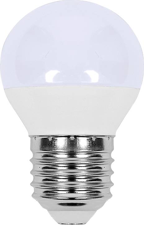 Gros plan d'une ampoule LED givrée avec une base de vis métallique sur fond blanc.