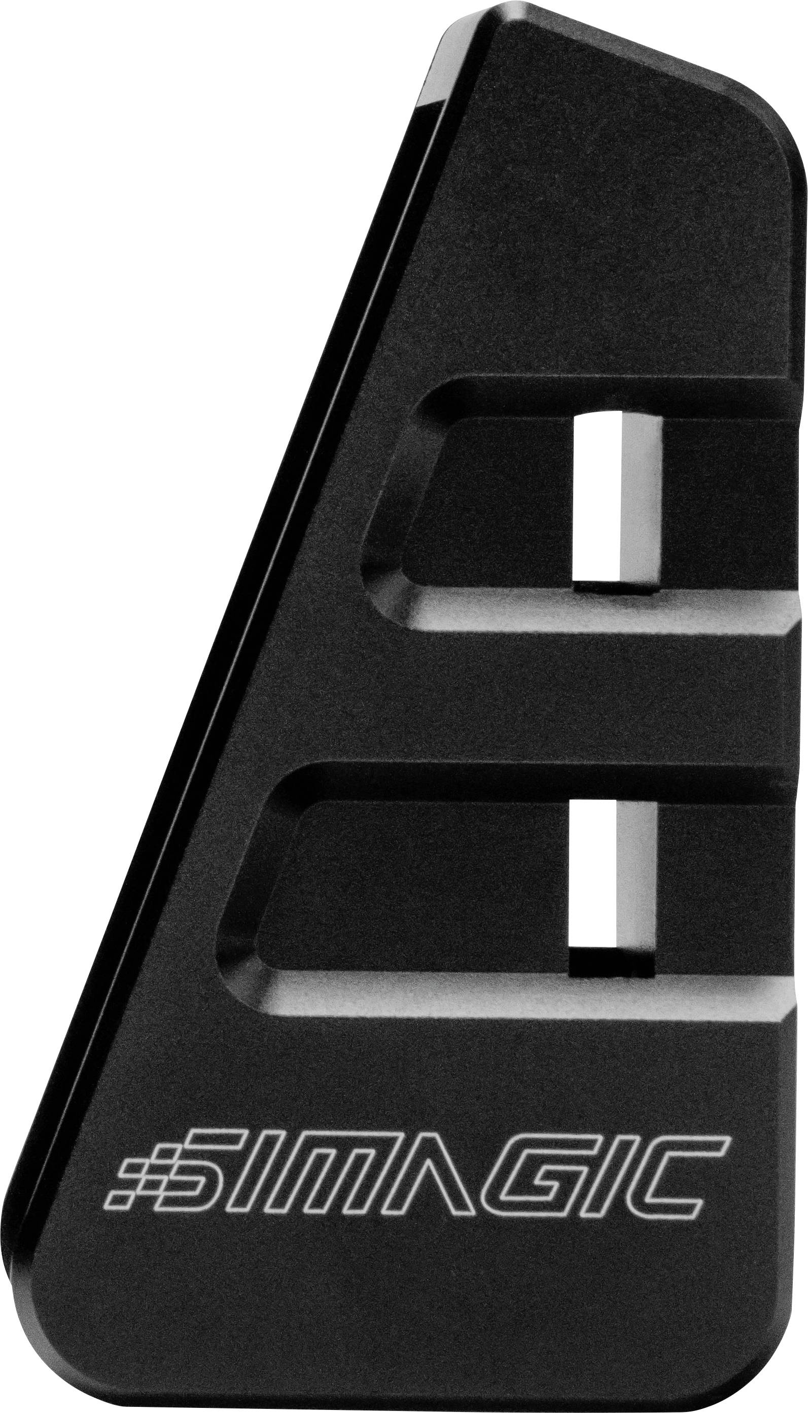 Plaque frontale de pédale de simulation de course de marque Simagic noire avec deux ouvertures rectangulaires et un design texturé incliné.