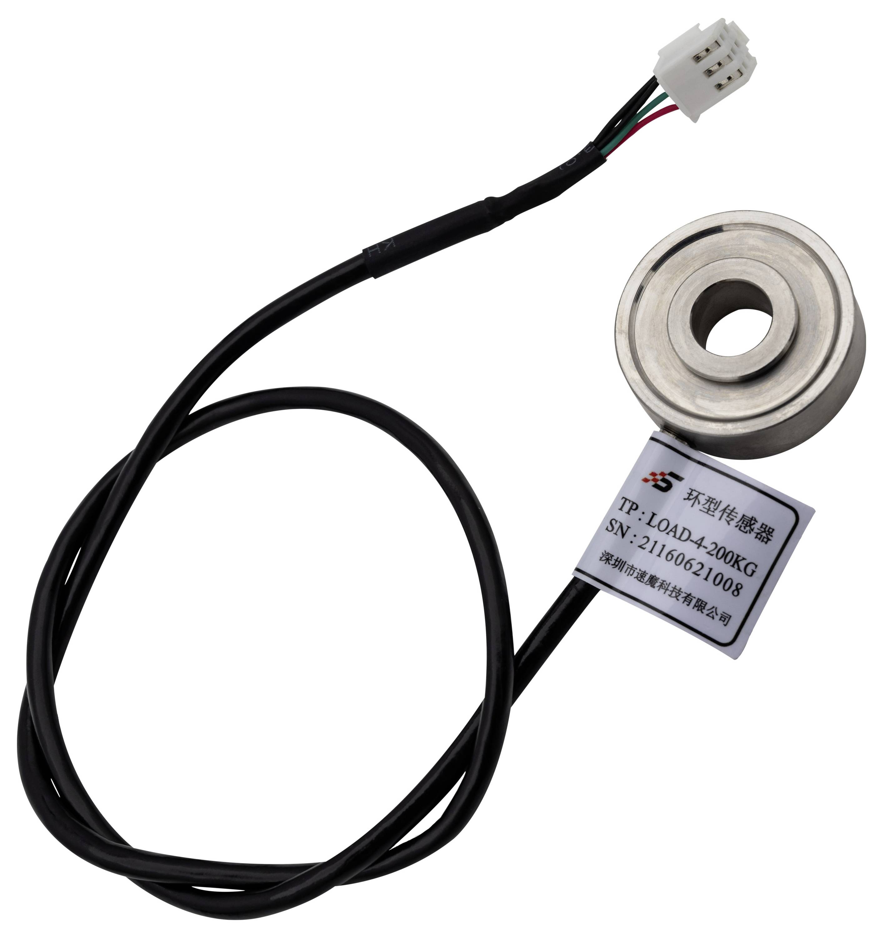 Capteur de cellule de charge avec câble et connecteur, étiqueté TP-LOAD-200KG pour applications de pesage.