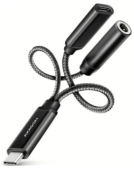 Câble de charge USB-C tressé avec un connecteur USB-C et deux embouts de charge magnétiques, présenté sur un fond blanc.