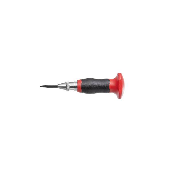 Small precision screwdriver with black and red handle, shown in side view on a white background.