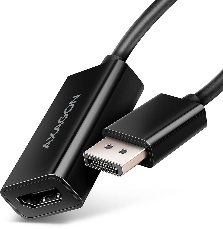 Câble adaptateur Mini DisplayPort vers HDMI avec connecteurs noirs, présenté sur un fond blanc.