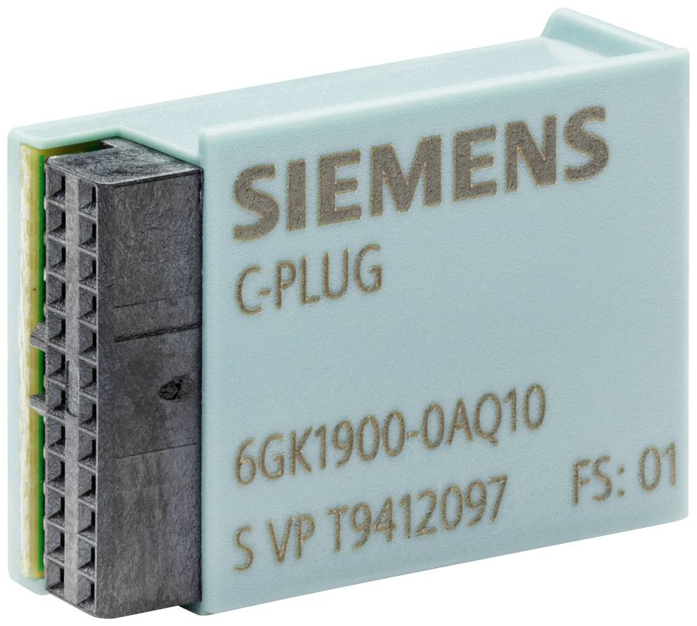 Module mémoire Siemens C-PLUG avec connecteur noir, étiqueté « 6GK1900-0AQ10 » et « FS: 01 ».