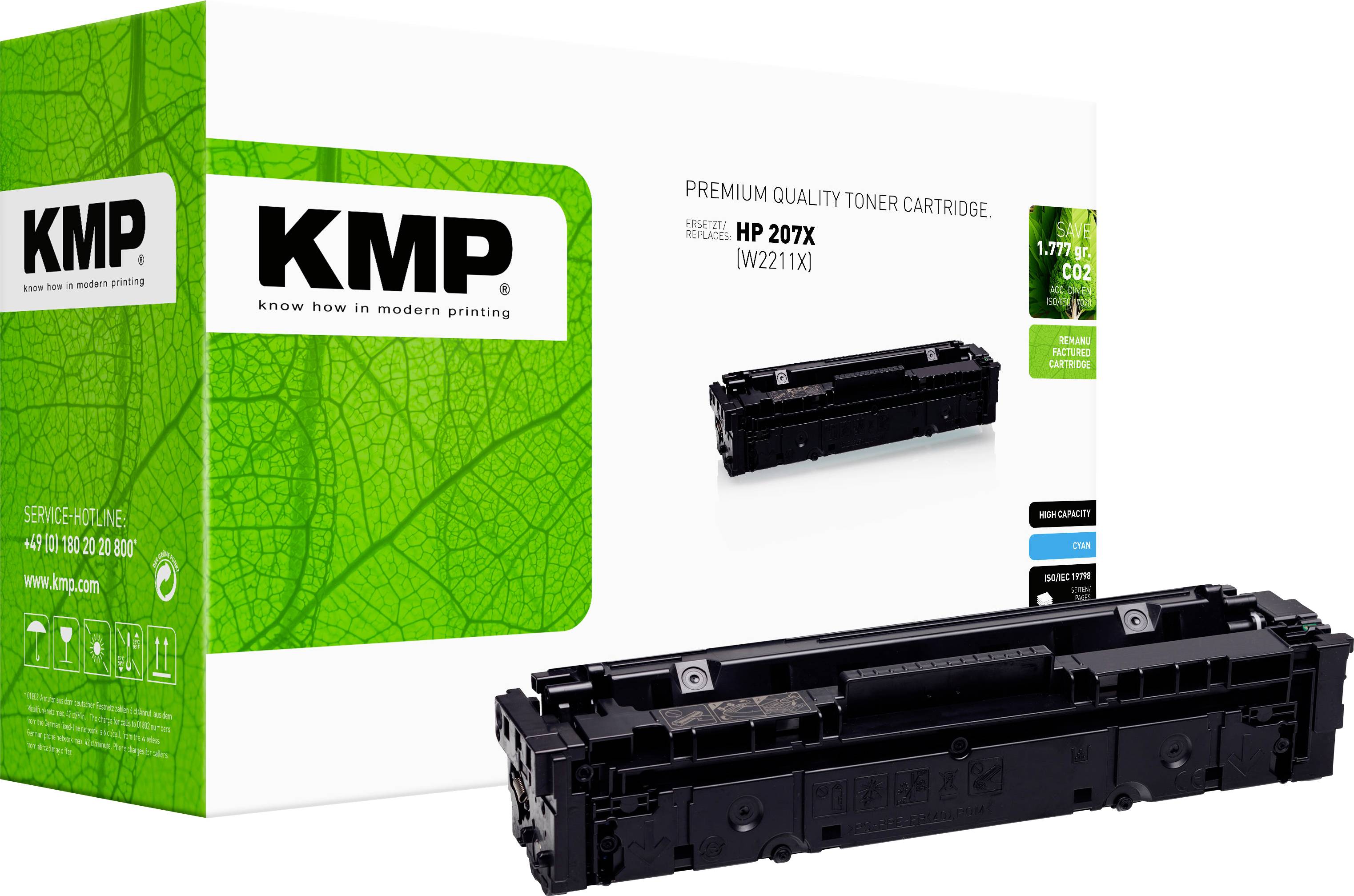 Boîte de cartouche de toner KMP de qualité premium avec une cartouche de toner noir affichée en avant, étiqueté pour les imprimantes HP 207X (W2211X).