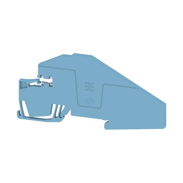 Blue plastic electrical terminal block or connector clip shown in profile on a white background.