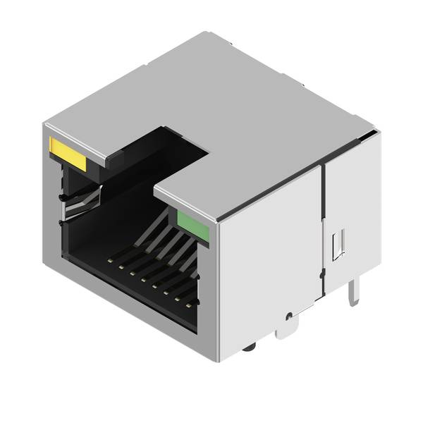 Illustration of an Ethernet RJ45 port connector, a metal shielded network jack with visible internal pins.