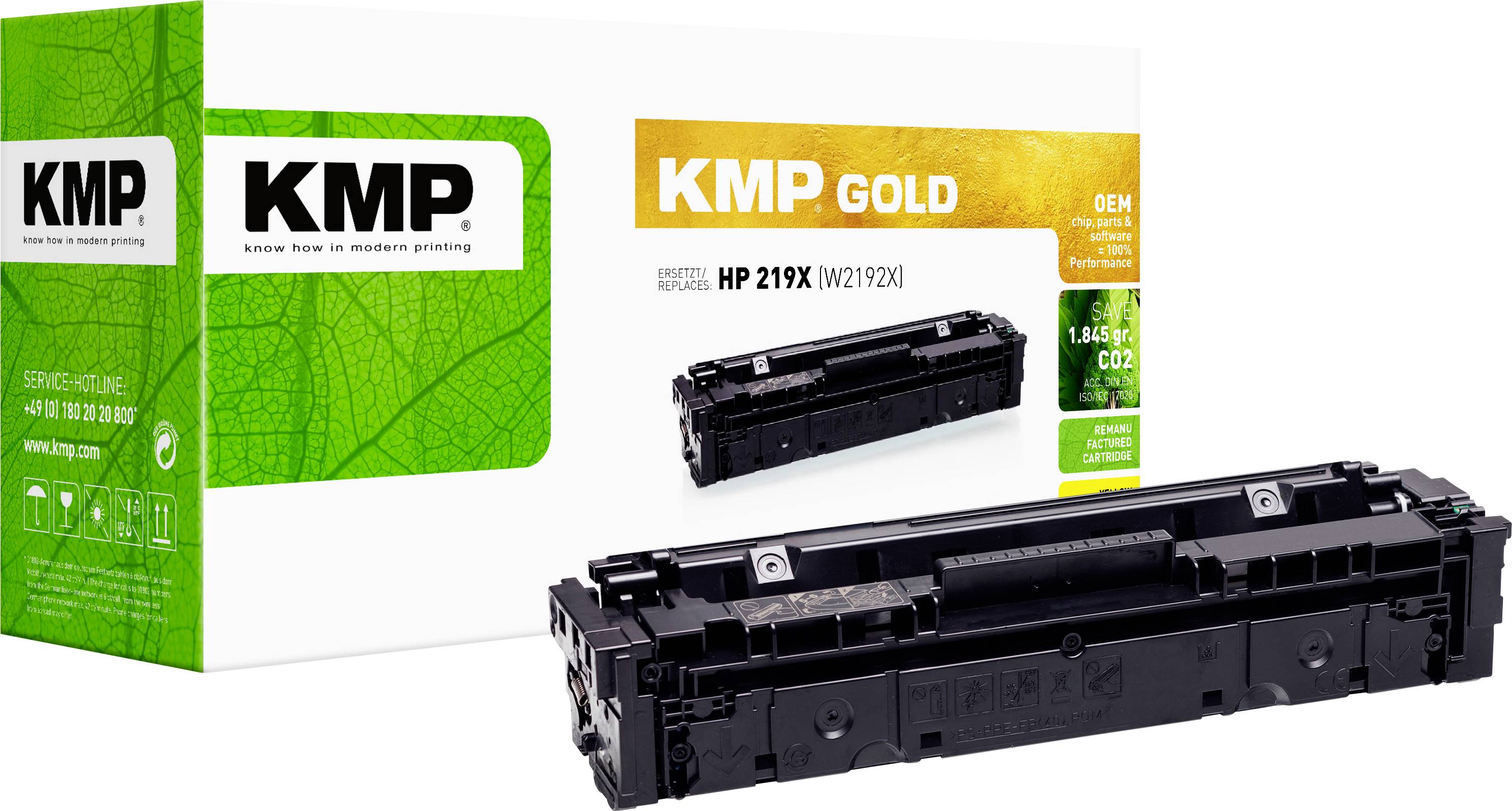 Emballage de cartouche de toner KMP Gold OEM HP 219X avec une cartouche de toner noire affichée à l'avant