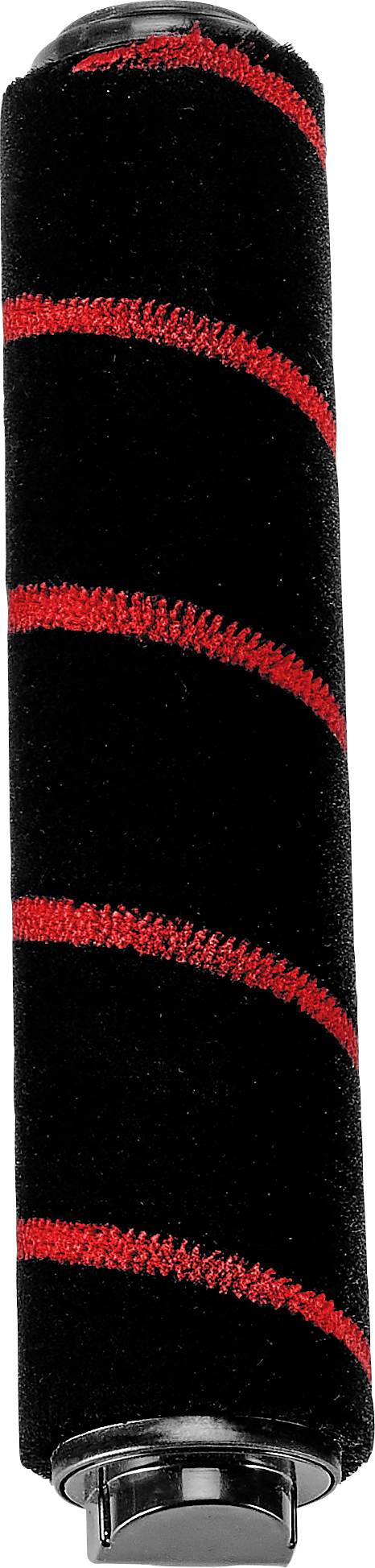 Paravent microphone cylindrique noir avec bandes diagonales rouges et base métallique, montré sur un fond blanc.