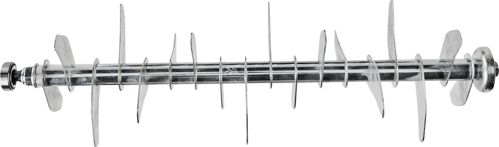 Arbre de mélange en métal ou agitateur comportant plusieurs pales plates montées le long d'une tige centrale, utilisé pour remuer ou mélanger des matériaux.