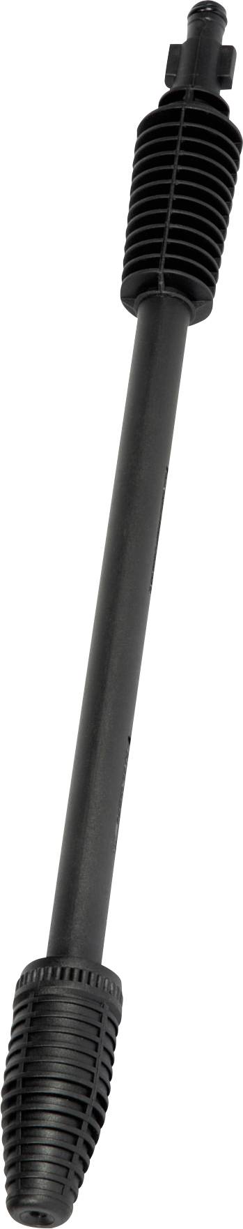Connecteur ou tige de câble isolé noir avec extrémités nervurées, présenté verticalement sur fond blanc.