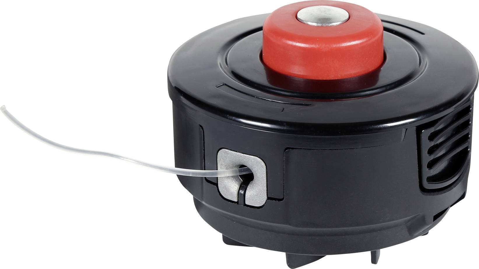Appareil électrique noir avec un bouton-poussoir rouge sur le dessus et un cordon d'alimentation latéral, présenté sur un fond blanc.