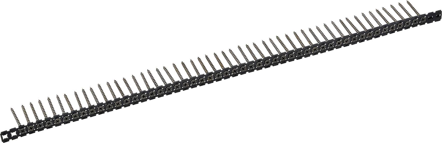 Une longue bande noire de connecteurs à broches métalliques avec des broches régulièrement espacées orientées vers le haut des deux côtés.