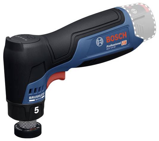 Perceuse-visseuse d'angle sans fil Bosch Professional, bleue et noire, avec un accessoire de ponçage ou de polissage attaché.