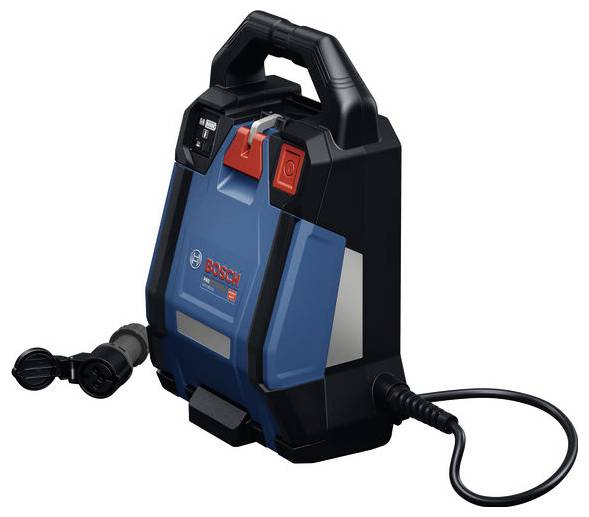 Nettoyeur haute pression portable Bosch avec poignée de transport, tuyau et buse de pulvérisation sur fond blanc.