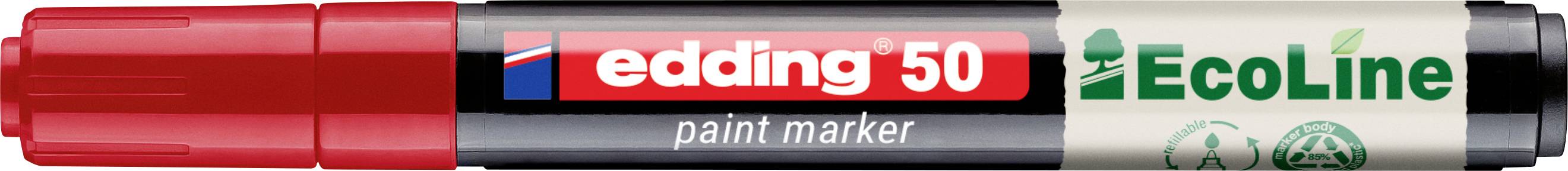 Marqueur peinture Red Edding 50 EcoLine avec étiquette blanche et verte.
