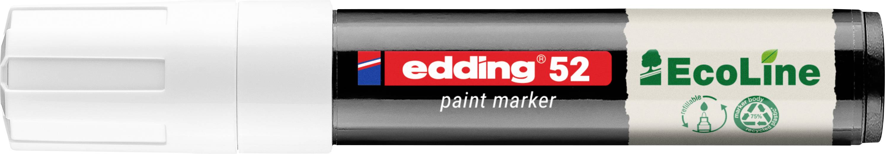 Marqueur de peinture blanche étiqueté « edding 52 » avec la marque « EcoLine », présenté horizontalement sur un fond blanc.