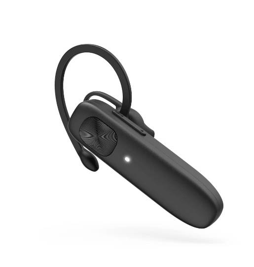 Casque Bluetooth sans fil noir avec arceau supra-auriculaire et voyant d'état visible, présenté sur fond blanc.