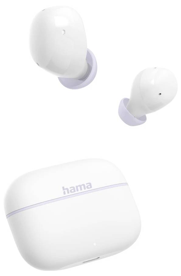 White Hama wireless earbuds and charging case shown on a plain white background.