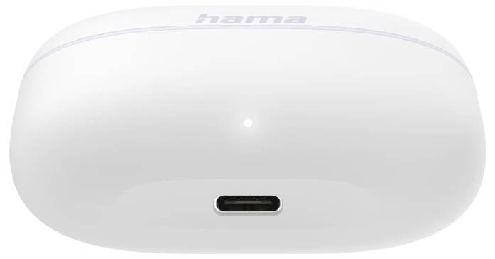 Weißer Hama Wireless Speaker oder Ladegerät mit zentralem USB-C-Anschluss auf einfachem Hintergrund.