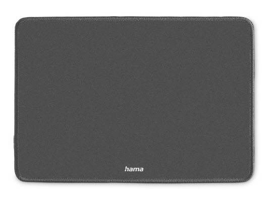 Tapis de souris rectangulaire noir pour ordinateur avec coins arrondis et logo « hama » au centre inférieur.