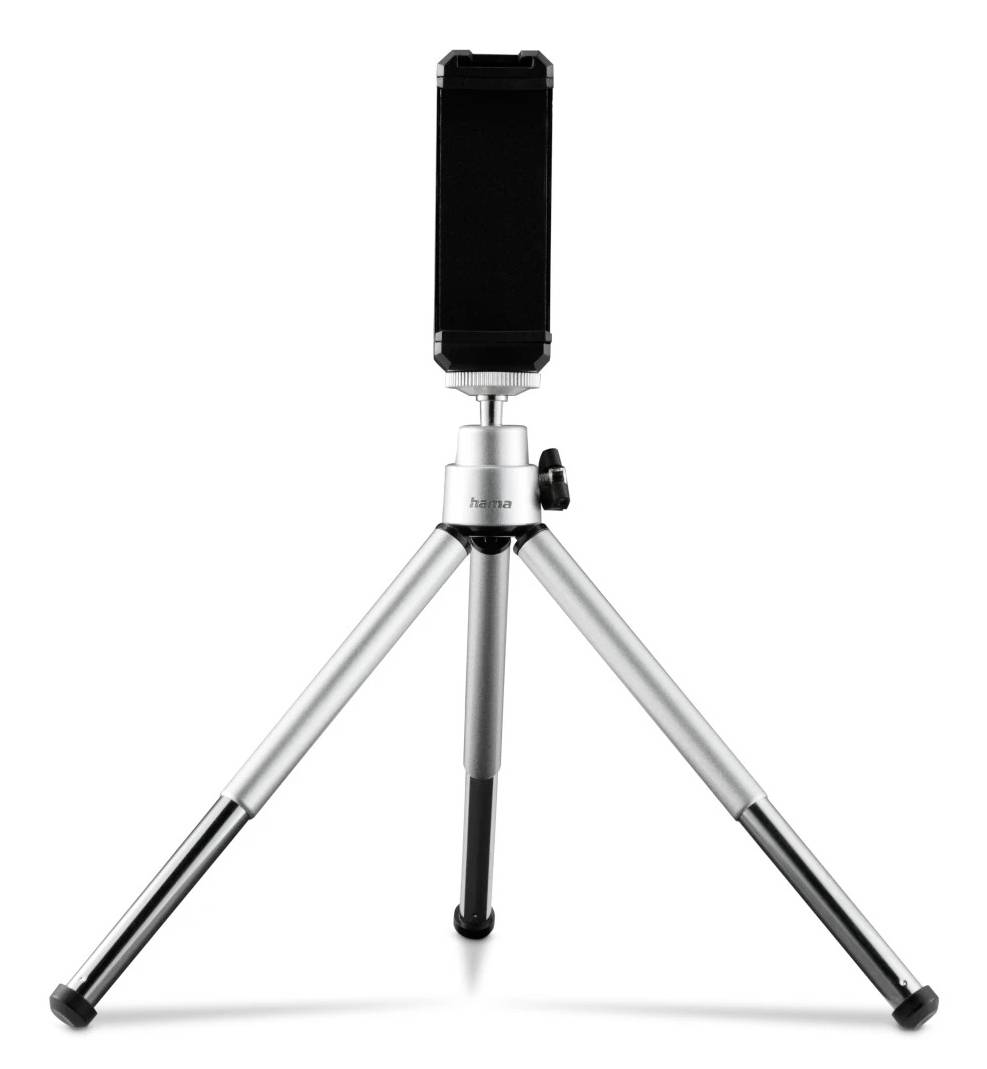 Support trépied compact avec trois pieds allongés et un dispositif rectangulaire noir monté sur le dessus, isolé sur fond blanc.