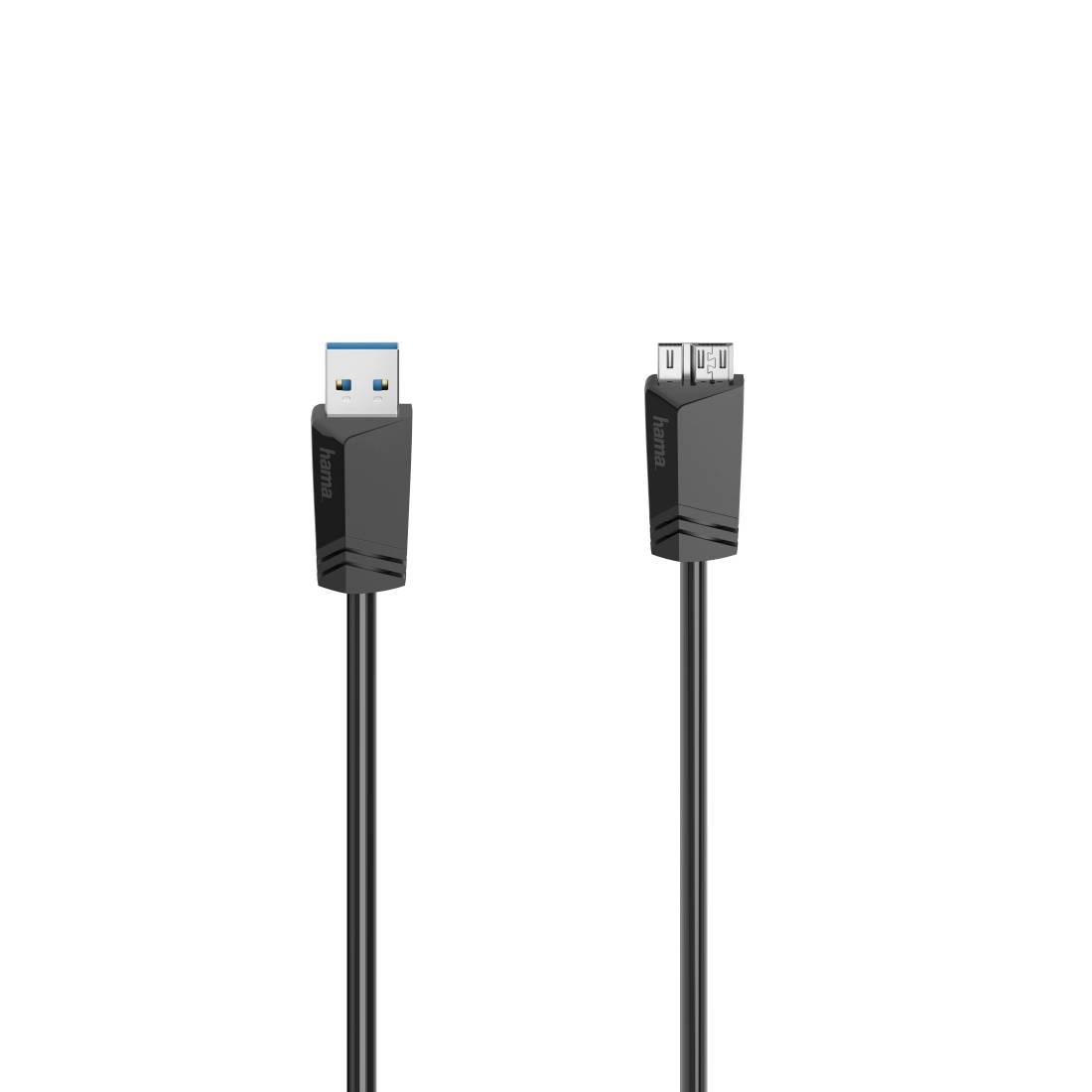 Câble USB 3.0 noir avec une prise USB-A pleine grandeur à une extrémité et une prise micro-USB à l'autre extrémité.