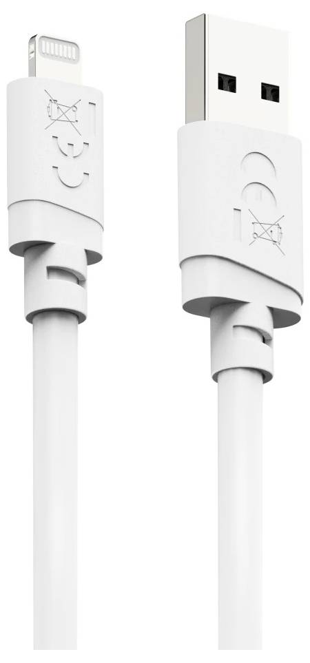 Two white charging cables: a Lightning connector on the left and a USB-A connector on the right, shown against a plain background.