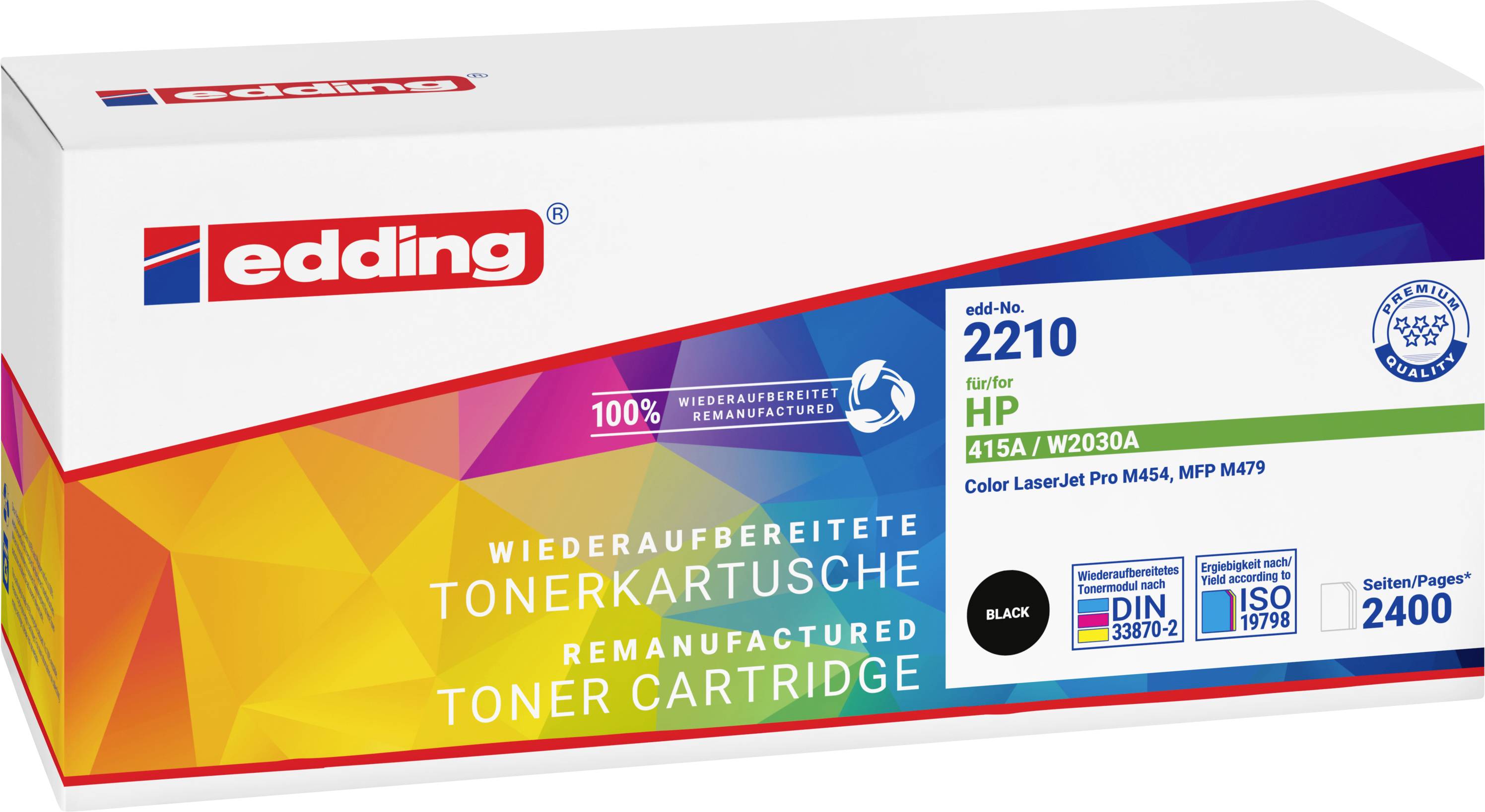 Boîte de cartouche de toner edding 220, étiquetée HP 415A/M, noir, pour Color LaserJet Pro M454 et MFP M479, rendement de page 2400.