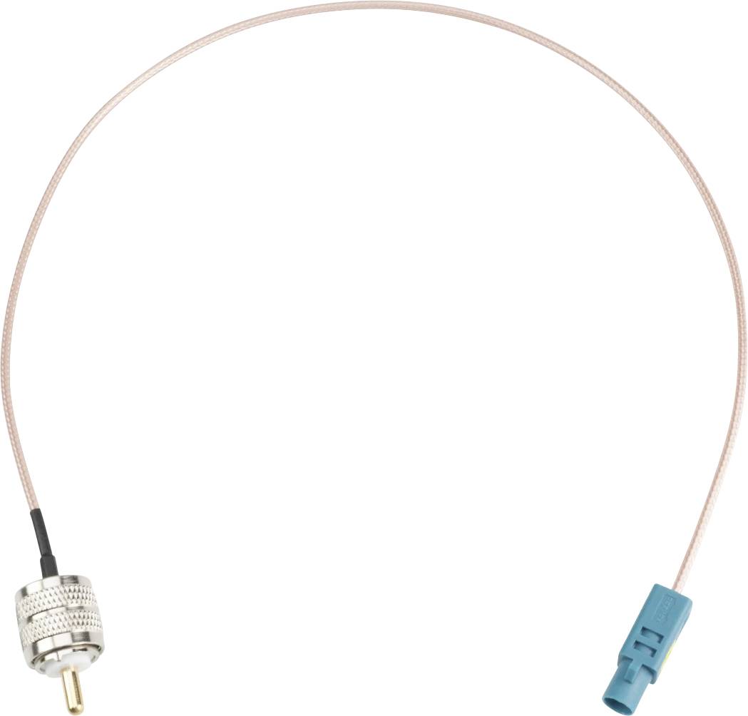 Adaptateur de câble coaxial avec un connecteur argenté à une extrémité et un connecteur bleu à l'autre extrémité, présenté sur fond blanc.
