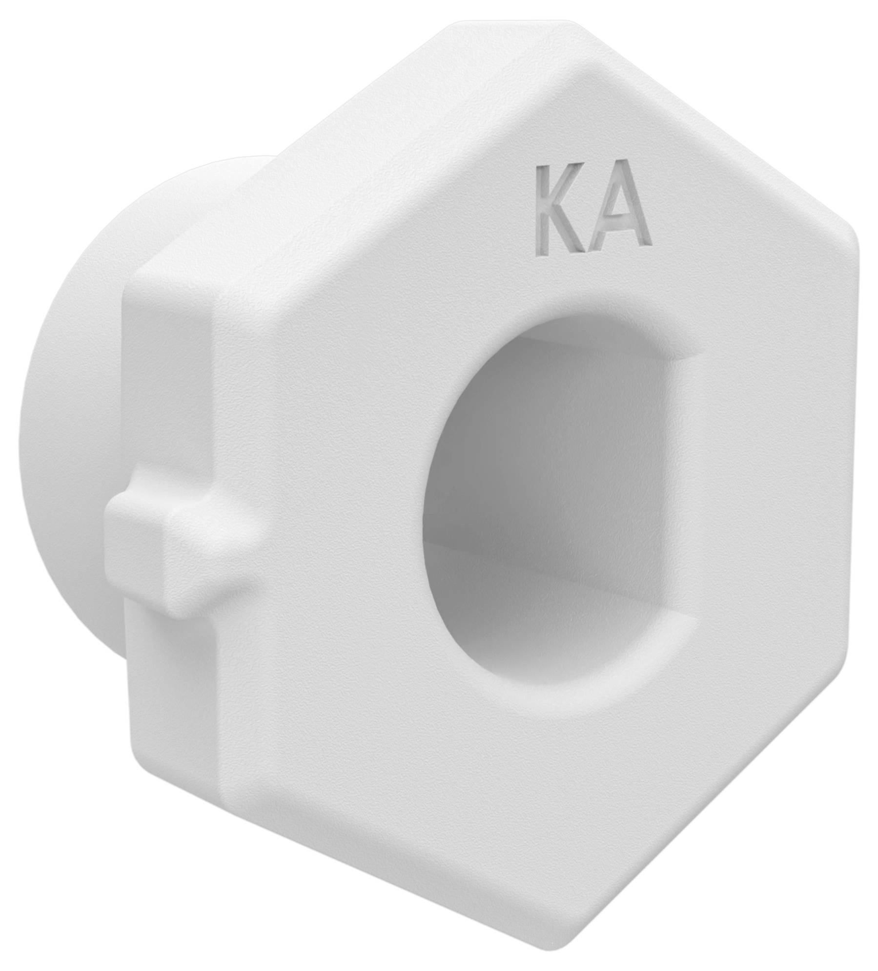 Passe-câble en plastique blanc KA ou insert de connecteur avec ouverture ovale centrale et languettes de verrouillage latérales, présenté sur un fond uni.