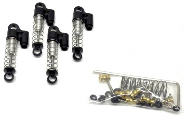 Assortiment de petits clips mécaniques à ressort et pièces de quincaillerie, comprenant quatre pièces de verrou noir-argent et un sachet transparent de fixations mélangées.