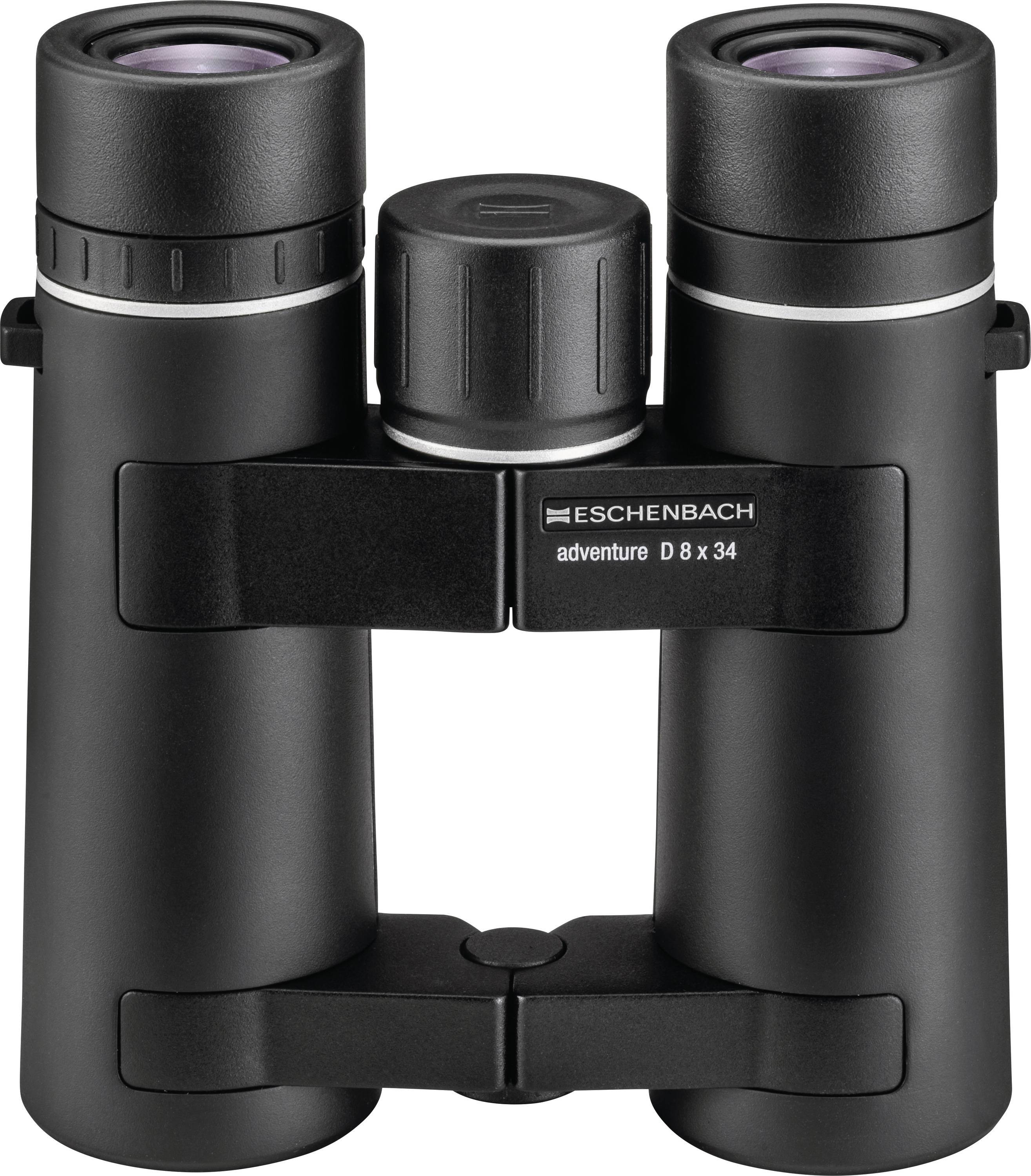 Jumelles d'aventure Eschenbach Black Adventure D 8x34 présentées de face sur un fond blanc.