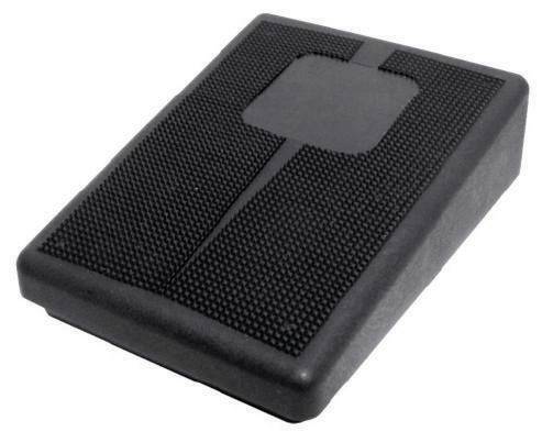 Black textured rectangular foot pedal or switch with a cable-like stem, shown on a plain white background.